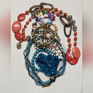 Multicolor Beaded Necklace Set Lot Bracelets, Beads Blue Turquoise Glass Pink